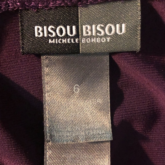 Vtg Y2K BISOU BISOU Dk Plum Stretch Knit Short Sleeve Pleated Front Midi Dress~6 - Picture 8 of 10